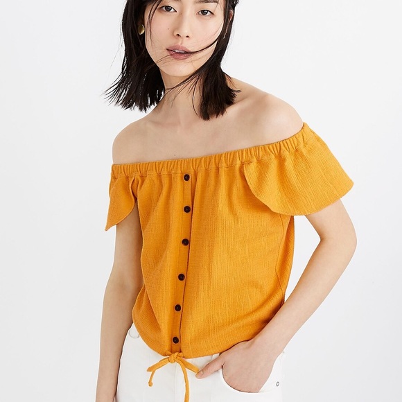 Madewell Tops - Madewell Off The Shoulder Cropped Tie Front Top in Celestial Gold - XS
